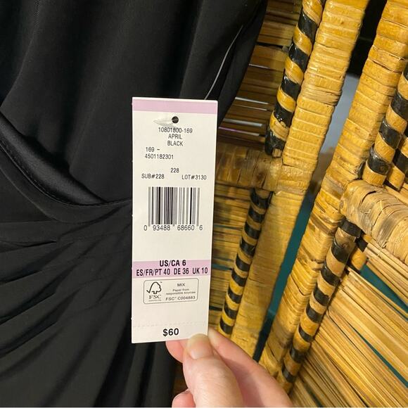 Evan Picone Black Sheath knee length faux wrap dress NWT size 6 - Picture 5 of 12